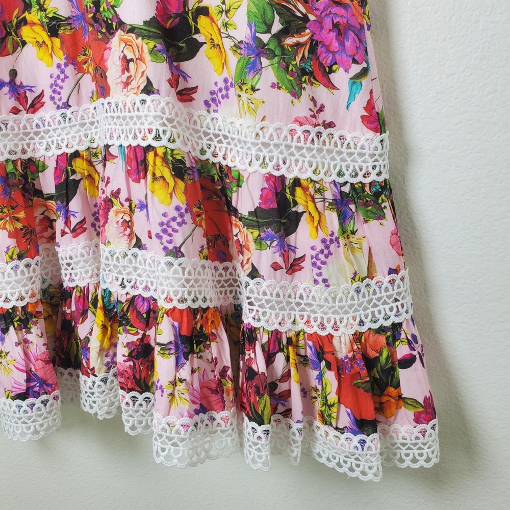 Aqua x Mary Katrantzou Pink Floral Lace Trim Mini Dress Women's Size Medium - Picture 7 of 16